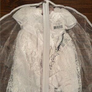 PIPPA & JULIE Baby Girl Christening Gown Set Include Short Sleeve Dress & Bonnet